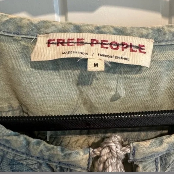 Free People Sweet Summer Bed Jacket in Light Chambray Combo sz  medium EUC - Picture 5 of 9